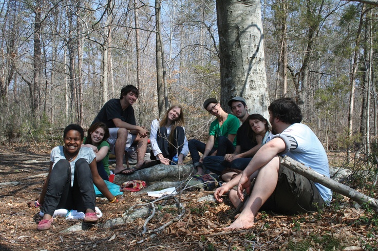 Group of students in the woods together